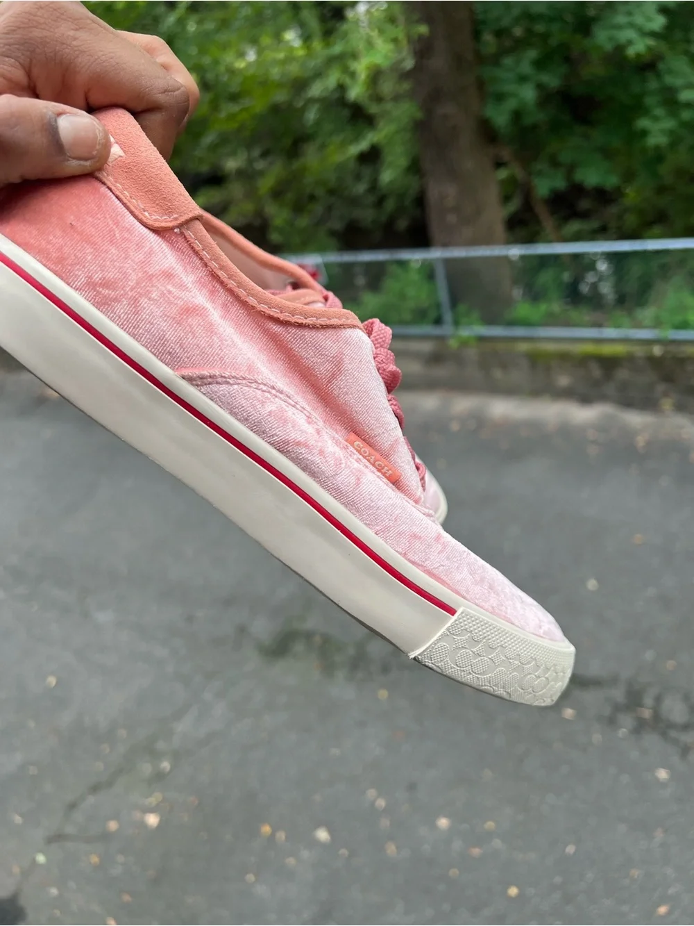 Coach Women’s Pink Velvet Lace-Up Sneakers Size 8